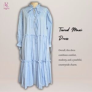 NWT Cotton Poplin Blue Gingham Maxi Dress